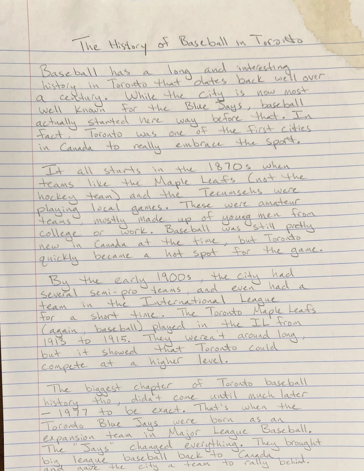Handwritten, ruled paper